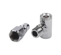 Metal Tyre Valve Connector Dual Port Silver | Quick connect dual port, reduces inflation , robust alloy, fits most hoses, car motorcycle use