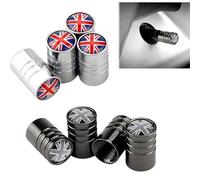 Metal Tyre Wheel Alloy Valve Caps - 8 Pack Universal Dust Caps for Car Tyres, Leak-Proof Valve Stem Caps with Plastic Insert - Corrosion Resistant, Black Two-Tone with Union Jack Design
