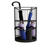 Metal Umbrella Stand with Water Tray and 5 Hooks Rust-Resistant Design for Entryway Hotel or Hallway - Stylish Black Umbrella Holder