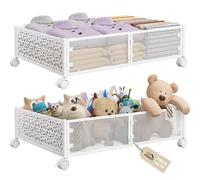 Metal Under Bed Storage Box, Under the Bed Storage on Wheels,Tool-free Assembly,Foldable rolling under bed drawer for cloth, shoes,toys, Space Saving, White, 2 Pack-23.6 * 15.75 * 6.22 inches