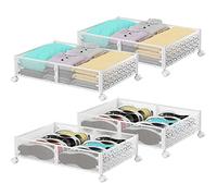 Metal Under Bed Storage Box, Under the Bed Storage on Wheels,Tool-free Assembly,Foldable rolling under bed drawer for cloth, shoes,toys, Space Saving, White, 4 Pack-23.6 * 15.75 * 6.22 inches