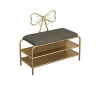 Metal Upholstered Shoe Rack Bench, Modern 2-Tier Shoe Storage for Living Room and Mudroom