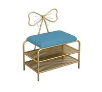 Metal Upholstered Shoe Rack Bench, Modern 2-Tier Shoe Storage for Living Room and Mudroom