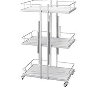 Metal Utility Cart with Lockable Wheels, 3-Tier Rolling Storage nizer, Bathroom Trolley, Tattoo & Manicure Tools Holder, Facial Tool Caddy (Color: Silver)