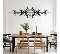 Metal Vegvisir Wall Art, Viking Wayfinder Decor, Mjlnir Hanging, Metal Artwork Decoration, Modern Art Sculpture Home Decor for Living Room,Bedroom Hallway and Stairs Nature Home (Black