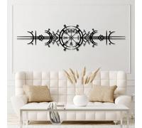 Metal Vegvisir Wall Art, Viking Wayfinder Decor, Mjlnir Hanging, Metal Artwork Decoration, Modern Art Sculpture Home Decor for Living Room,Bedroom Hallway and Stairs Nature Home (Black
