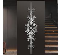 Metal Vegvisir Wall Art, Viking Wayfinder Decor, Mjlnir Hanging, Metal Artwork Decoration, Modern Art Sculpture Home Decor for Living Room,Bedroom Hallway and Stairs Nature Home (Silver