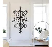 Metal Vegvisir Wall Art, Viking Wayfinder Decor, Rune Circle Hanging, Metal Artwork Decoration, Modern Art Sculpture Home Decor for Living Room,Bedroom Hallway and Stairs Nature Home (B