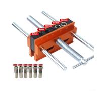 Metal Vertical Drill Guide Kit for Woodworking with 6mm 8mm 10mm 11mm 12mm Bits - Stainless Steel Liner Adjustable Clamping 10-60mm Precision Hole Jig for Furniture DIY Projects Orange Finish(B)