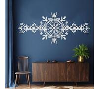Metal Viking Wayfinder Wall Art, Vegvisir Decor, Mjlnir Hanging, Metal Artwork Decoration, Modern Art Sculpture Home Decor for Living Room,Bedroom Hallway and Stairs Nature Home (White