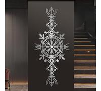 Metal Viking Wayfinder Wall Art, Vegvisir Decor, Mjlnir Hanging, Metal Artwork Decoration, Modern Art Sculpture Home Decor for Living Room,Bedroom Hallway and Stairs Nature Home (Silver