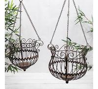 Metal Vintage Antique Green Ornate Metal Hanging Basket - Available in Two Sizes (Large)