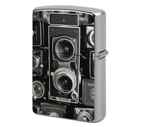 Metal Vintage Camera Lighter Case Windproof Flip Top Lighter Sleeve Double Sided Vintage Cool Cigarette Pouch Holder Reusable Pocket Protective Cover Men Gifts for Boyfriend Husband
