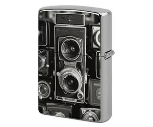 Metal Vintage Camera Lighter Case Windproof Flip Top Lighter Sleeve Double Sided Vintage Cool Cigarette Pouch Holder Reusable Pocket Protective Cover Men Gifts for Boyfriend Husband