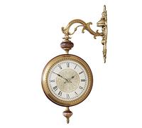 Metal Vintage Double Sided, 3D Rotating s Silent Non Ticking, Solid Wood Shell Wall Hanging Decorative Clock Home Decor Living Room Porch Clock