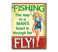 Metal Vintage Funny Quote Signs Fishing The Way to A Mans Heart Mancave Bar Garage Office Coffe Room Humor Tin Sign Home Kitchen Wall Decor 8x12 Inch
