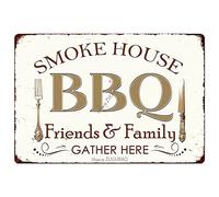 Metal Vintage Tin Sign BBQ Driends And Family Gather Here Restaurant Wall Decor Bar Pub Kitchen Diningroom Decoration Sayings Art Poster Plaque Decorative 12x8 inch