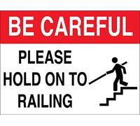 Metal Vintage Tin Sign Be Careful Please Hold On to Railing Sign School and Playground Signs Metal Tin Warning Caution Notice Yard Office Sign 12x8 inch