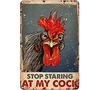 Metal Vintage Tin Sign Decor Chicken Stop Staring At My Cock Funny Decorations For Cafe Home House Bar Pubs Restaurants Farm Room 14x20cm