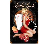Metal Vintage Tin Sign Decor Lady Luck Pin Up Girl Retro Poker Tin Sign Poster Vintage Metal Signs for Bar Music Club Man Cave Room Wall Decor 8x12 Inch