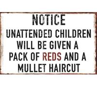 Metal Vintage Tin Sign Decor Unattended Children Will Be Given A Pack Of Reds And A Tin Sign Barber Shop Home Decor 8x12 Inch