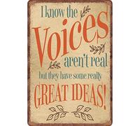 Metal Vintage Tin Sign I Know The Voices Aren't Real But They Have Some Really Great Ideas Tin Sign Decoration Creative Fun Home Bathroom Patio Bar Bar Poster Sign 8x12 Inches
