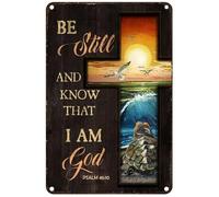 Metal Vintage Tin Sign Orange Sunset Turtle Seagull Be Still And Know That I Am God Mens Womens Decorative Aluminum Sign Wall Sign Bar Restaurant Cafe Bar Sign Decoration 8x6 Inches