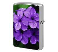 Metal Violet Flower Lighter Case Windproof Flip Top Lighter Sleeve Double Sided Vintage Cool Cigarette Pouch Holder Reusable Pocket Protective Cover Men Gifts for Boyfriend Husband