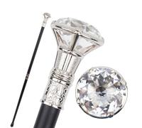Metal Walking Stick, Crystal Diamond Head 35.8 Inch Scepter Royal King New Year's Eve Performance Props(gold,Silver 91cm)(Silver,Single section)