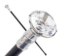Metal Walking Stick, Crystal Diamond Head 35.8 Inch Scepter Royal King New Year's Eve Performance Props(gold,Silver 91cm)(Silver,Double section)