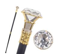Metal Walking Stick, Crystal Diamond Head 35.8 Inch Scepter Royal King New Year's Eve Performance Props(gold,Silver 91cm)(Gold,Single section)