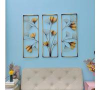Metal Wall Art 3pc, Extra Large Floral Wall Hanging for Indoor and Outdoor, Botanical Metal Wall Decor for Living Room Farmhouse
