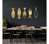 Metal Wall Art 5 Pcs Fish Wall Decor Minimalist Modern Fish Wall Decor Ocean Themed Nautical Coastal Living Room Bathroom Wall Hanging (Gold 41"x18"/105x45cm)