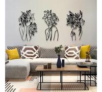 Metal Wall Art Abstract Woman Flower, Wall Female Line, Minimalist Artwork Decoration, Modern Sculpture Home Decor for Living Room, Bedroom, Hallway and Stairs Nature Home Gift(Black, 48 x 22 in
