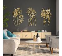Metal Wall Art Abstract Woman Flower, Wall Female Line, Minimalist Artwork Decoration, Modern Sculpture Home Decor for Living Room, Bedroom, Hallway and Stairs Nature Home Gift(Gold, 35 x 17 in