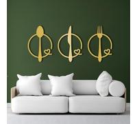 Metal Wall Art Big Fork Spoon Knife Set, Knife Spoon Fork Wall Decor, Kitchen Signs Wall Decor, 3 Pc Art Set, Modern Kitchen Decor, Dining Room Art (Gold, 39"X19"|99X48Cm)
