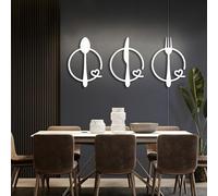Metal Wall Art Big Fork Spoon Knife Set, Knife Spoon Fork Wall Decor, Kitchen Signs Wall Decor, 3 Pc Art Set, Modern Kitchen Decor, Dining Room Art (White, 63"X31"|160X79Cm)