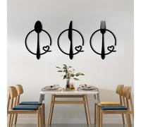Metal Wall Art Big Fork Spoon Knife Set, Knife Spoon Fork Wall Decor, Kitchen Signs Wall Decor, 3 Pc Art Set, Modern Kitchen Decor, Dining Room Art (Black, 81"X39"|206X99Cm)