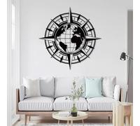 Metal Wall Art Compass and World Map Decor Compass Decor World Map Modern Nautical Decor Office Home Decor Housewarming Gift (Black 19"x19"|47x47cm)