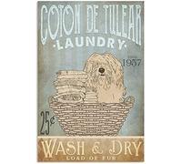 Metal Wall Art Coton De Tulear Dog and Laundry Metal Tin Signs for Kitchen Home Office Bar Cafe Decor 8x6 Inch