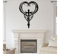Metal Wall Art Cross Design, Metal Wall Art Eternal Love Infinity Heart, Large Cross for Living Room for Living Room, Bedroom, Hallway and Stairs Nature Home Decor Gift(Black, 35x25in|9
