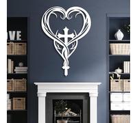 Metal Wall Art Cross Design, Metal Wall Art Eternal Love Infinity Heart, Large Cross for Living Room for Living Room, Bedroom, Hallway and Stairs Nature Home Decor Gift(White, 28x19in|7