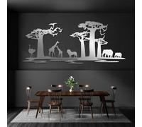 Metal Wall Art Decor for Living Room Modern African Safari, Wildlife Metal Wall Decor, African Wall Decor, Animals, Safari Wall Decoration, Elephant and Giraffe Hanging, Nature Wall Hanging (Silver