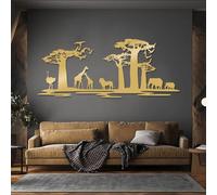 Metal Wall Art Decor for Living Room Modern African Safari, Wildlife Metal Wall Decor, African Wall Decor, Animals, Safari Wall Decoration, Elephant and Giraffe Hanging, Nature Wall Hanging (Gold,