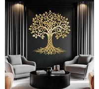 Metal Wall Art Decor for Living Room Modern Large Tree of Life, Metal Tree of Life, Family Trees Wall Decor, Celtic Trees Wall Decor, Leaves Wall Decoration, Nature Wall Hanging (Gold, 28"x25"/70x6