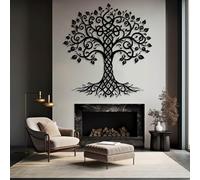 Metal Wall Art Decor for Living Room Modern Large Tree of Life, Metal Tree of Life, Family Trees Wall Decor, Celtic Trees Wall Decor, Leaves Wall Decoration, Nature Wall Hanging (Black, 35"x32"/90x