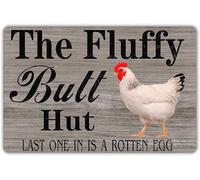 Metal Wall Art Decor Funny Chicken Coop Sign Fluffy Butt Hut Tin Signs Vintage Unique Home Decorations Cute Poster for Bedroom Office Kitchen 8x6 inch