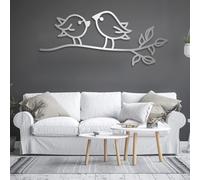 Metal Wall Art Decor Hanging Wall Sculptures Bird On Tree Branch Bird On The Branch For Living Room Bedroom Silver 59" X 25" 150 X 64 Cm