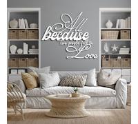 Metal Wall Art Decor Hanging Wall Sculptures Couples Letters All Because Two People Fell In Love Sign Romantic Ations For Living Room Bedroom Bathroom White 30" Wx25 H|76X63Cm
