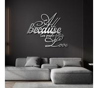 Metal Wall Art Decor Hanging Wall Sculptures Couples Letters All Because Two People Fell In Love Sign Romantic Ations For Living Room Bedroom Bathroom Silver 47" Wx39 H|120X99Cm